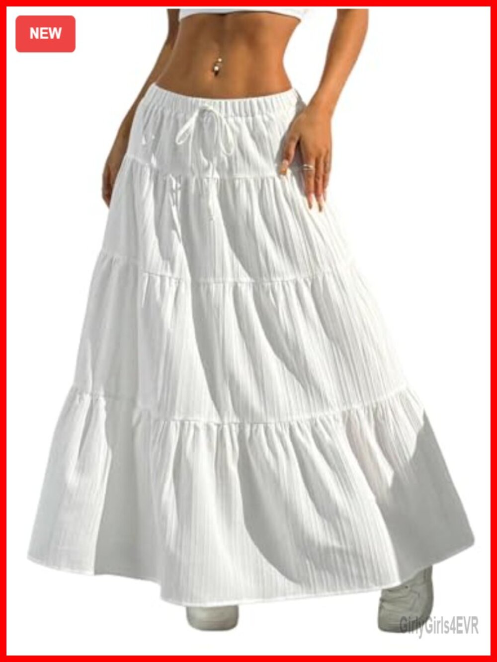 Boho Flowy Ruffle Maxi Skirt A-Line Elastic Waist Summer Beach Vacation